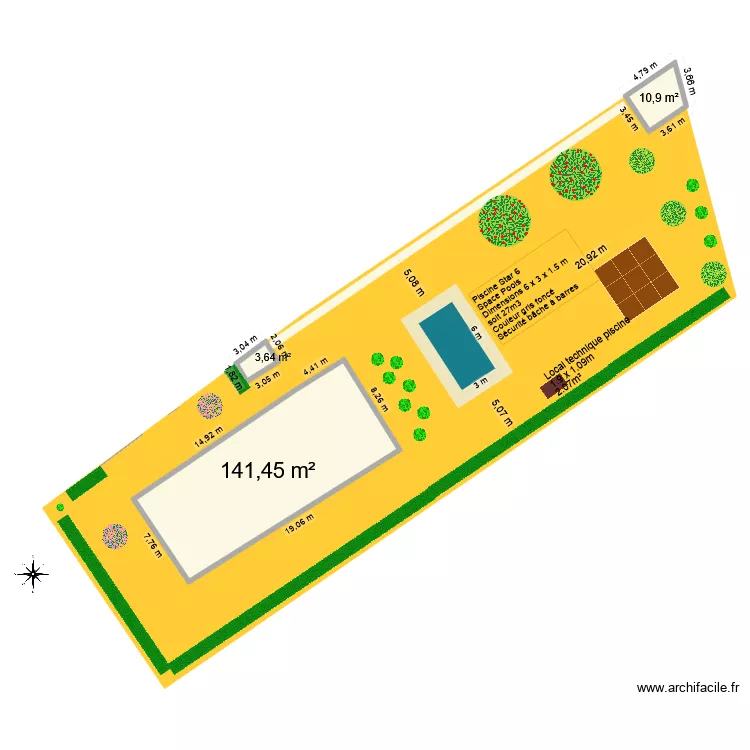 Piscine. Plan de 3  et 156 m²