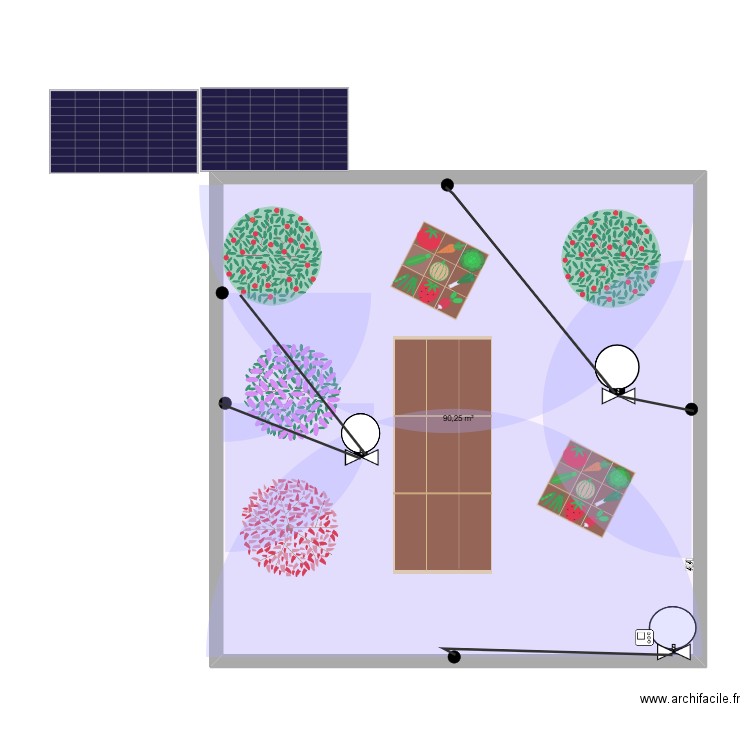 jardin partagé. Plan de 1 pièce et 90 m2