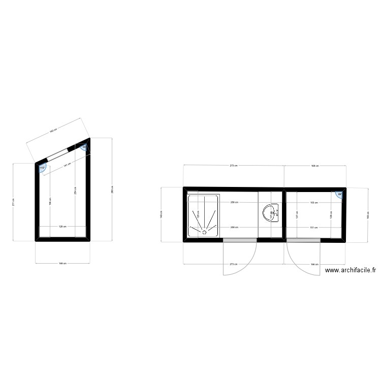 Sdb vctoire. Plan de 3 pièces et 8 m2