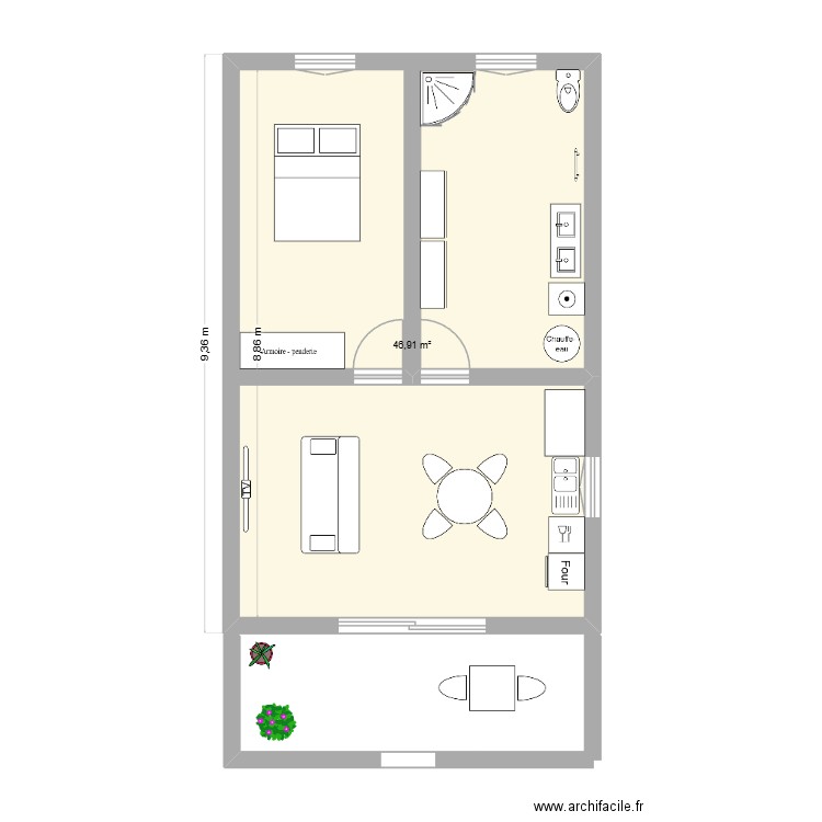 Grange bas V2. Plan de 1 pièce et 47 m2