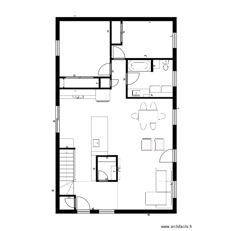 lavigueur rdch. Plan de 6 pièces et 90 m2