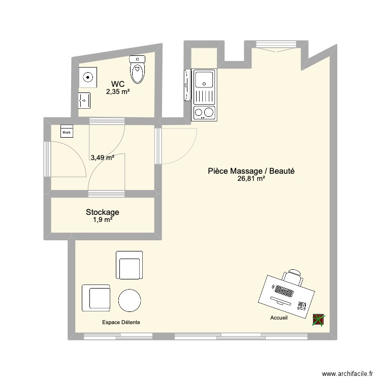 STUDIO DÉESSE 2. Plan de 4 pièces et 35 m2