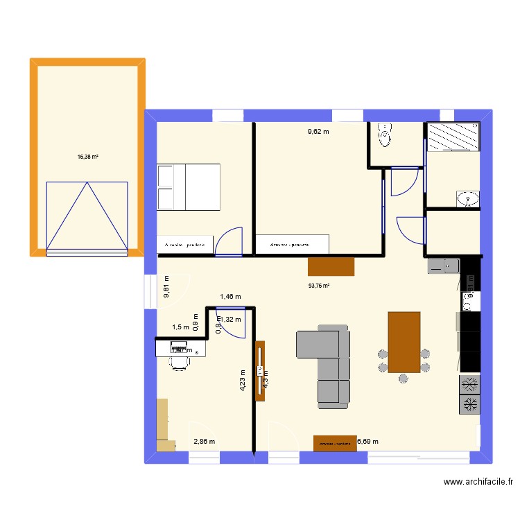 maison. Plan de 2 pièces et 110 m2