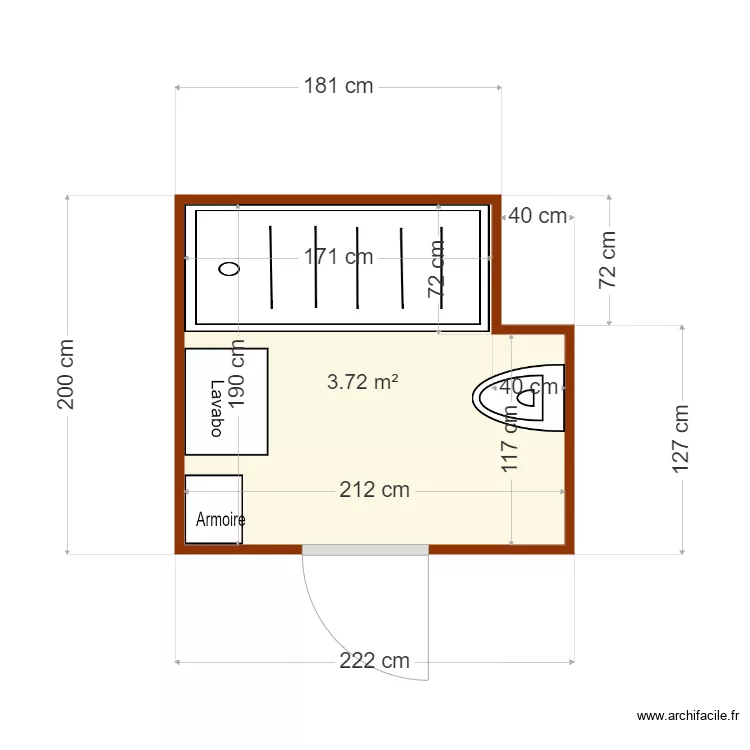 Sdb 1er B&ucirc;cherons. Plan de 1  et 4 m²