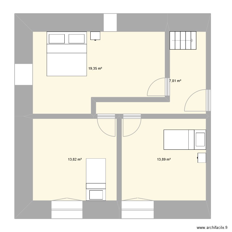 Les sauces étage. Plan de 4 pièces et 55 m2