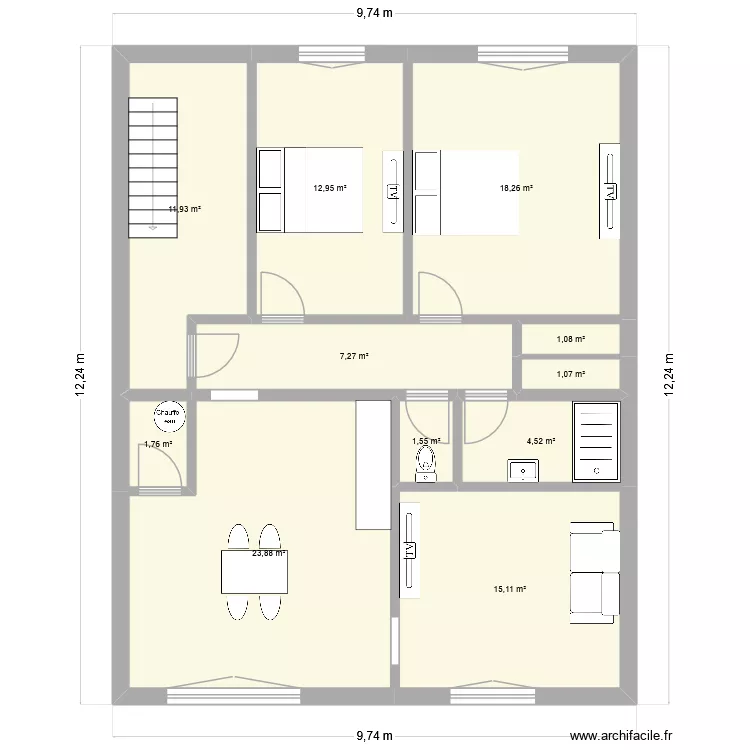 kleber-1er. Plan de 11  et 99 m²
