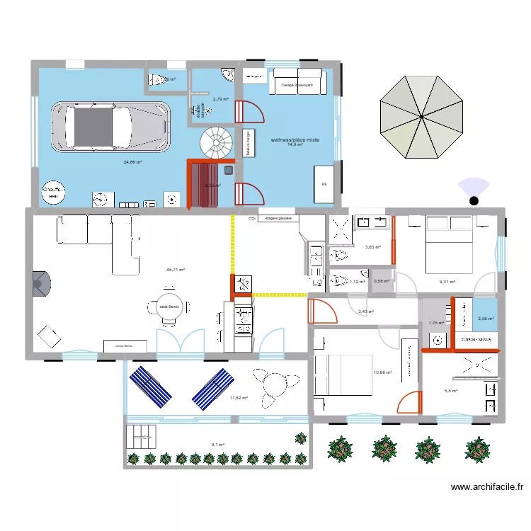 Allemagne r&eacute;novation module 1. Plan de 17  et 151 m²