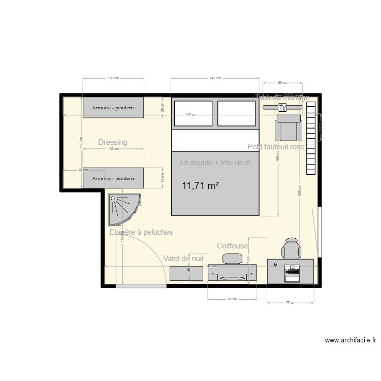 Ch parents. Plan de 1 pièce et 12 m2