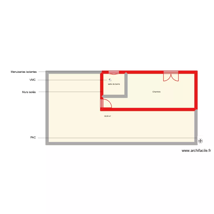 MONTAGUT sous sol &eacute;tape 1. Plan de 3 pièces et 83 m²