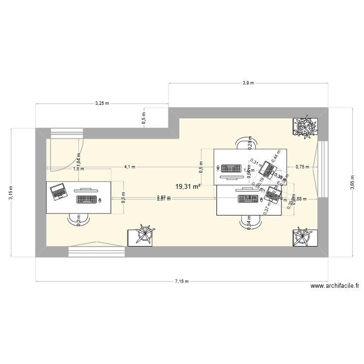 G 112 version 3. Plan de 1 pièce et 19 m2