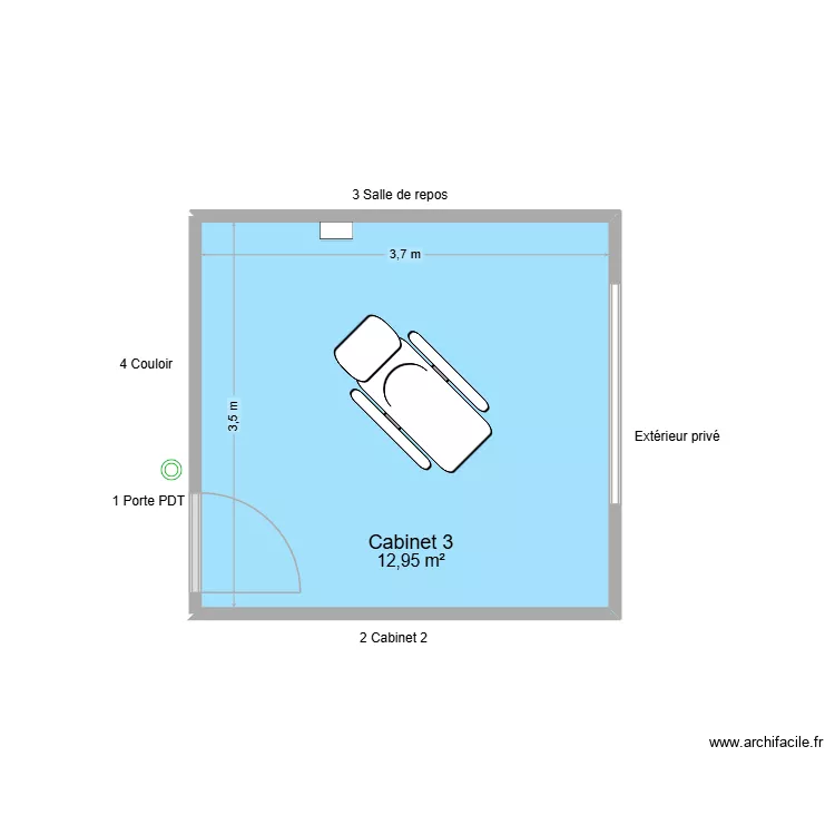 30767 Cabinet 3. Plan de 1  et 13 m²