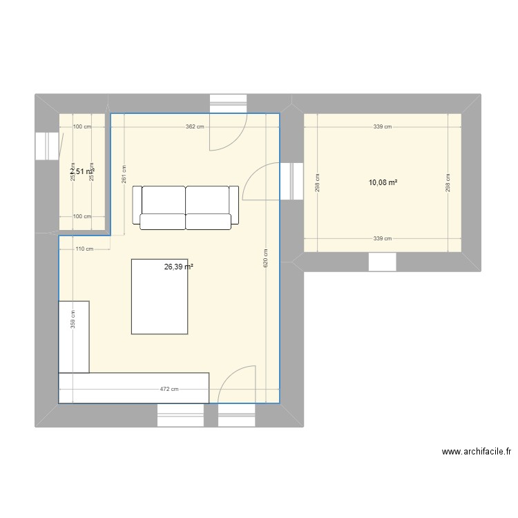 Maison Mémé Rose RDC. Plan de 3 pièces et 39 m2