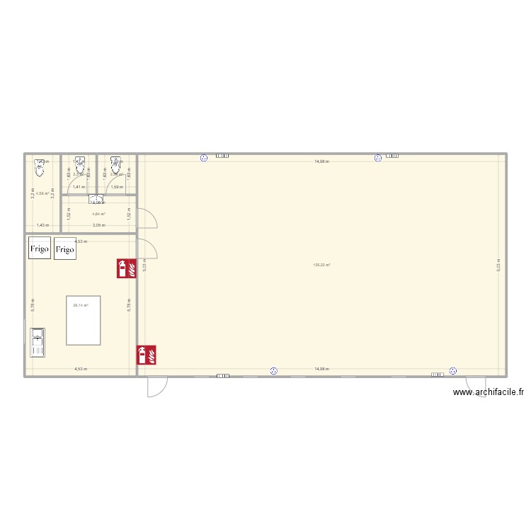 Salle Alembon vierge. Plan de 6 pièces et 175 m2