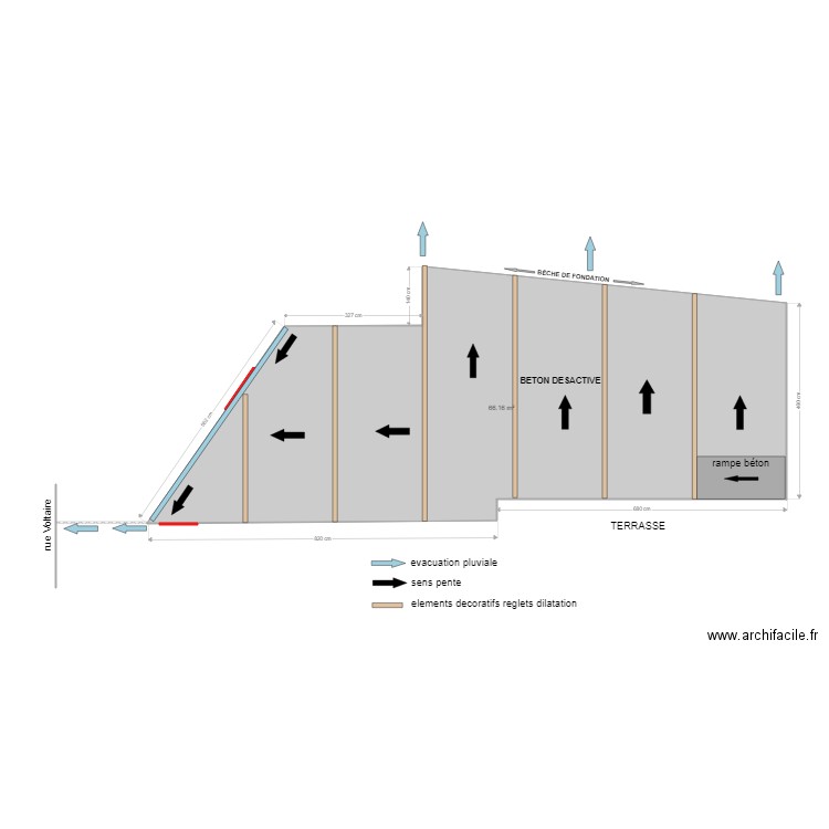 BEVE (terrasse). Plan de 1 pièce et 66 m2