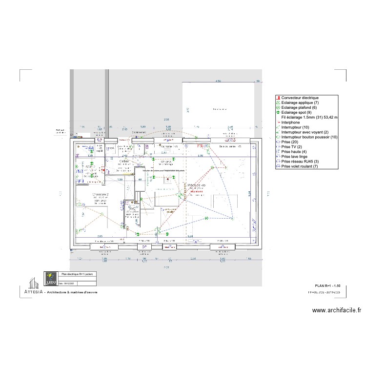 Plan électrique R+1 Leclerc. Plan de 0 pièce et 0 m2