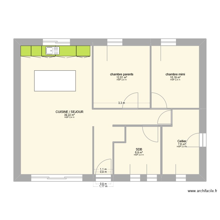 MAISON QUIPERLE. Plan de 5 pièces et 76 m2