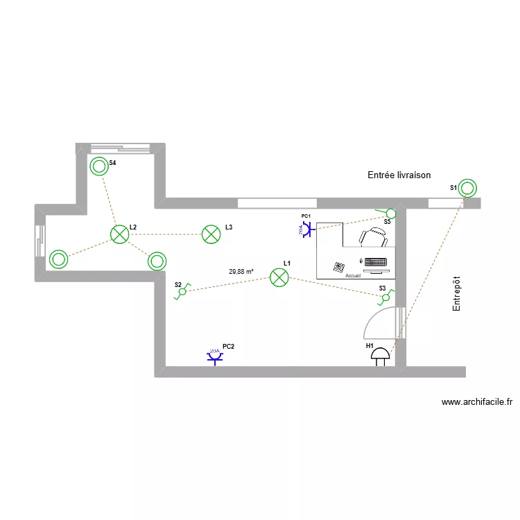 Studio_6812. Plan de 1  et 30 m²