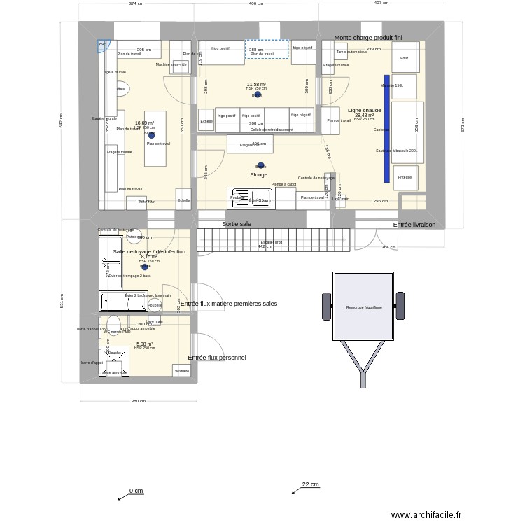 Laboratoire traiteur paysans. Plan de 8 pièces et 125 m2