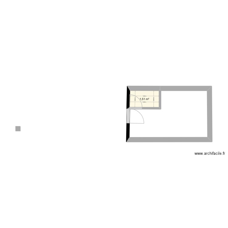 Avec chambre en bas. Plan de 1 pièce et 2 m2