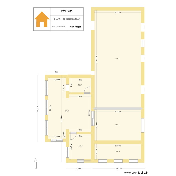 le tey projet 1. Plan de 7 pièces et 283 m2