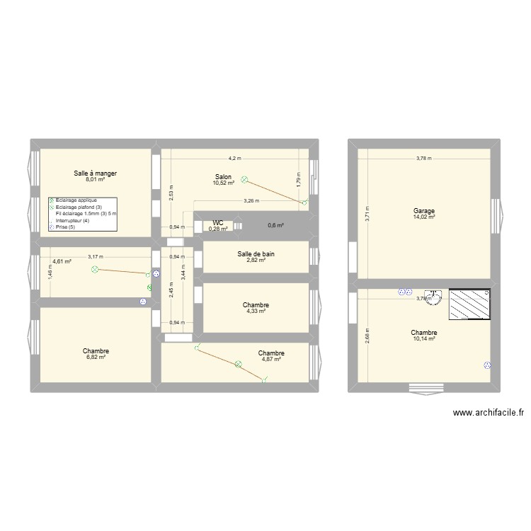 Mercy le bas. Plan de 11 pièces et 67 m2