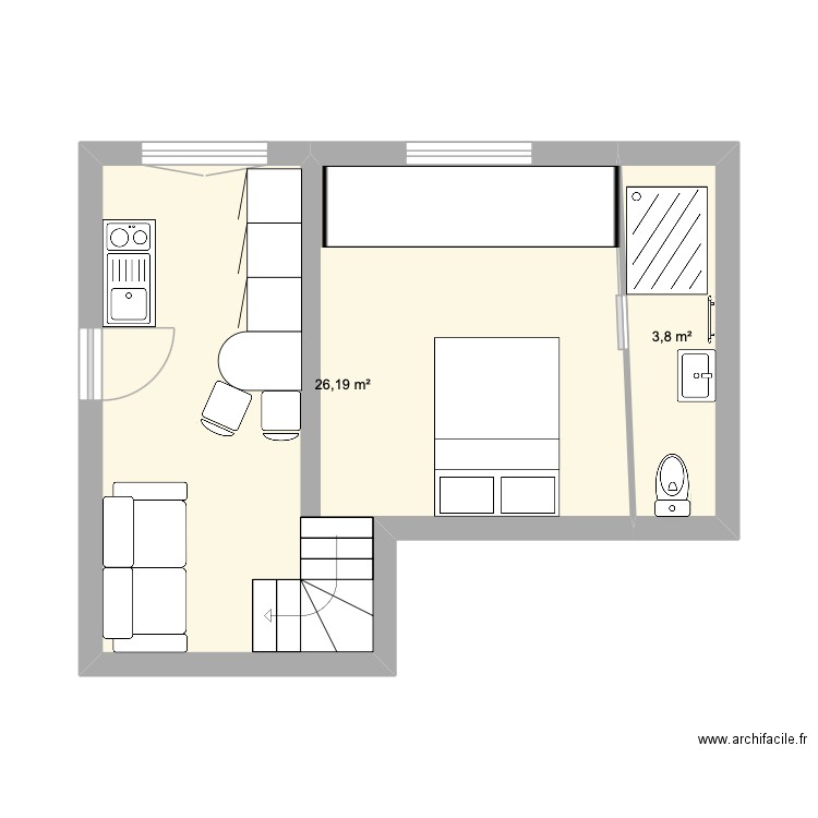 appart 7. Plan de 2 pièces et 30 m2