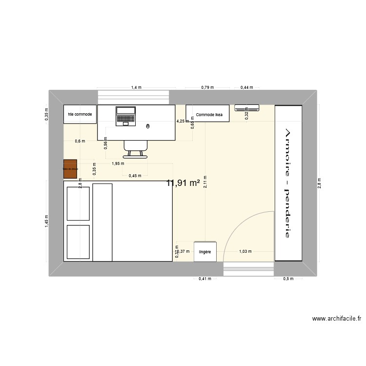 LUCIE1. Plan de 1 pièce et 12 m2