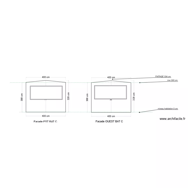 BAT C EXISTANT FACES EST ET OUEST. Plan de 