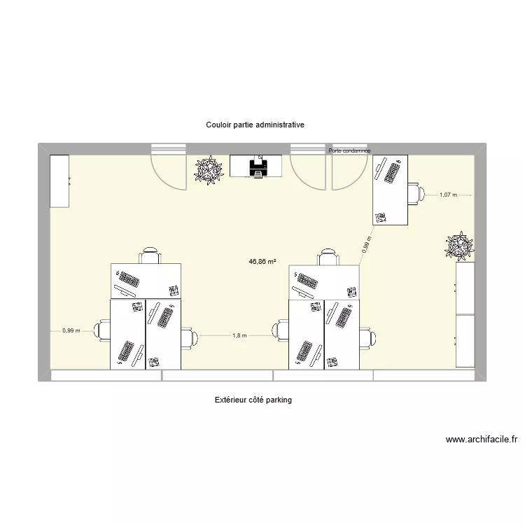 Pole comptabilit&eacute; - projet 3. Plan de 1  et 47 m²