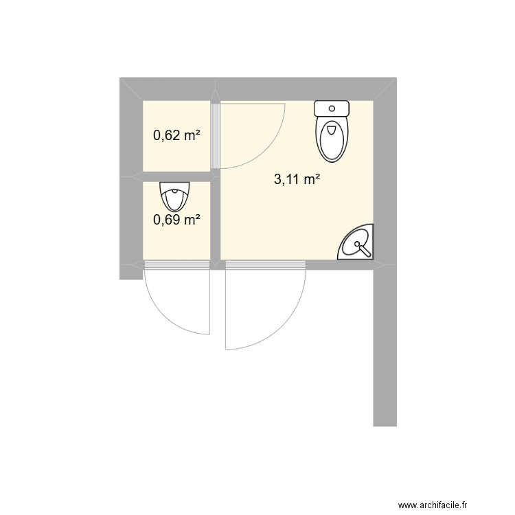 wc marché. Plan de 3 pièces et 4 m2