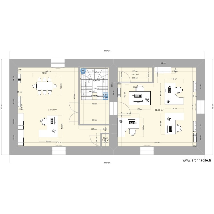 MAISON BLANC. Plan de 26 pièces et 299 m2