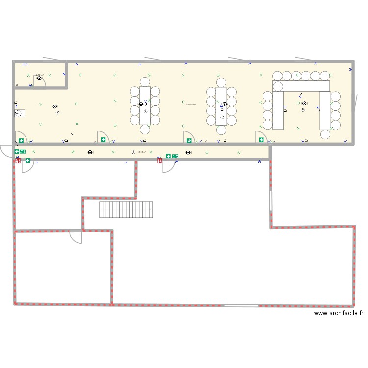 projet bureau étage. Plan de 3 pièces et 164 m2