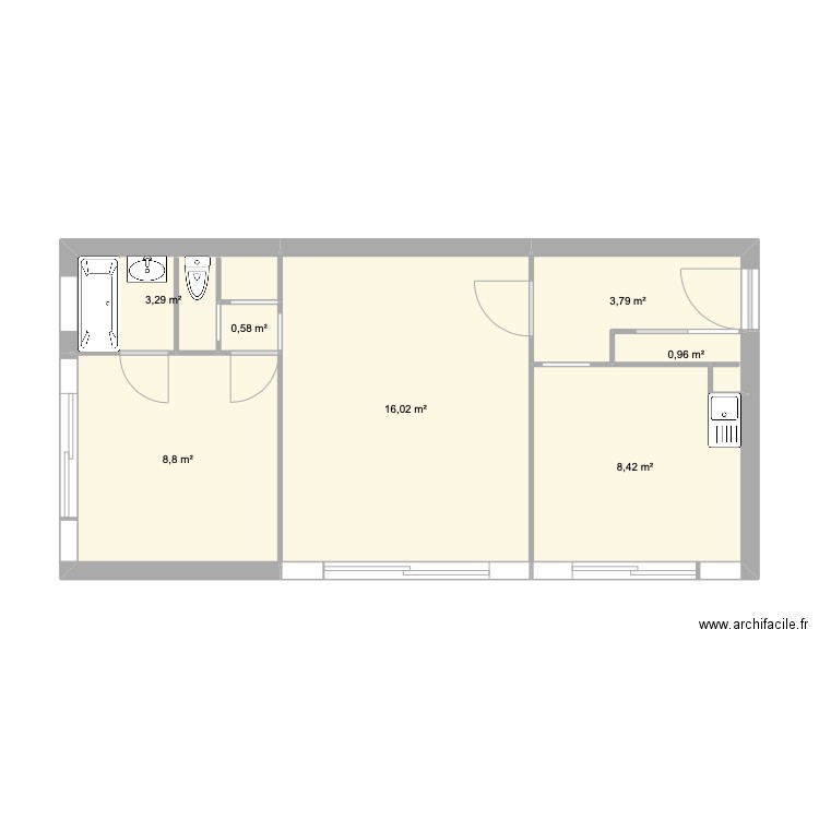 Anatole France. Plan de 7 pièces et 42 m2
