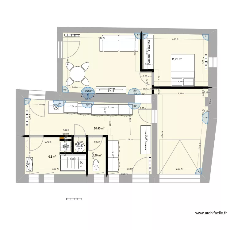 t3 rdc 4. Plan de 6  et 73 m²
