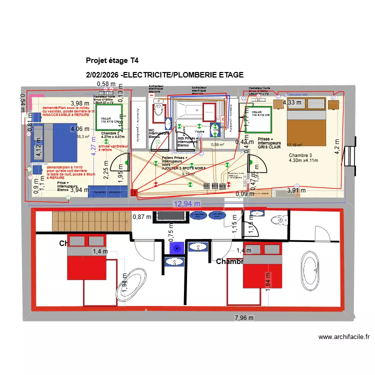 PLAN ARNAUD ETAGE 5 DECEMBRE 2025 electrique2. Plan de 4  et 43 m²