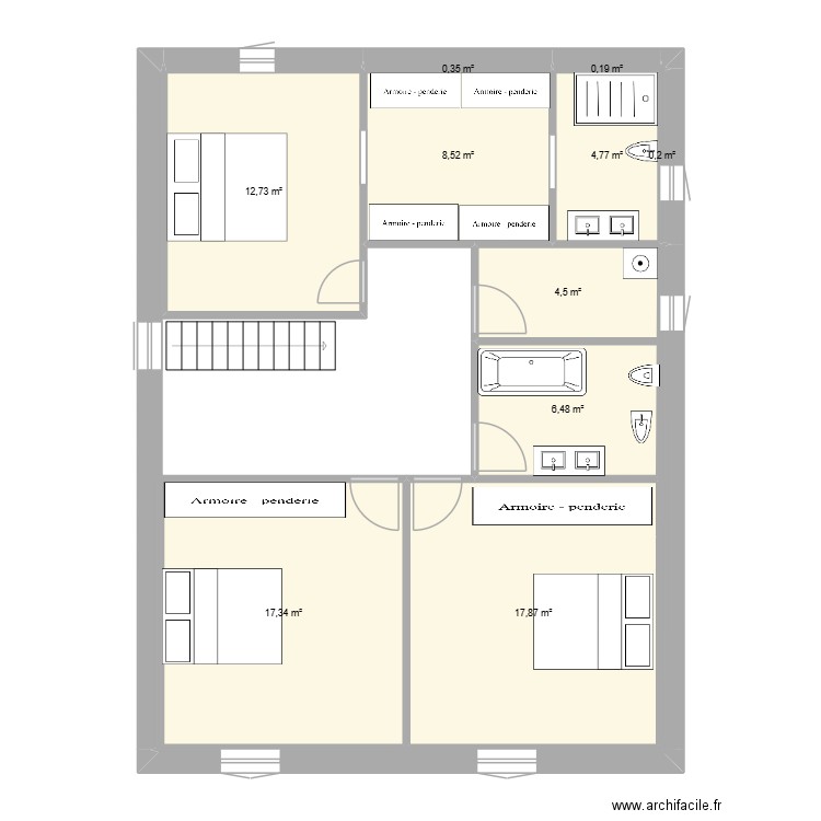 maison étage 1. Plan de 10 pièces et 73 m2
