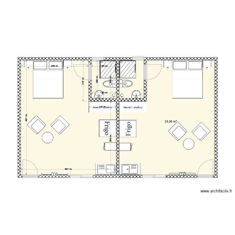 Chambre meublée Agonda. Plan de 4 pièces et 59 m2