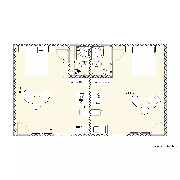 Chambre meubl&eacute;e Agonda. Plan de 
