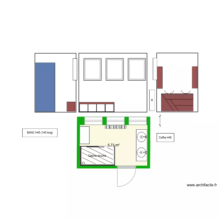SDB 2. Plan de 1 pièce et 6 m²