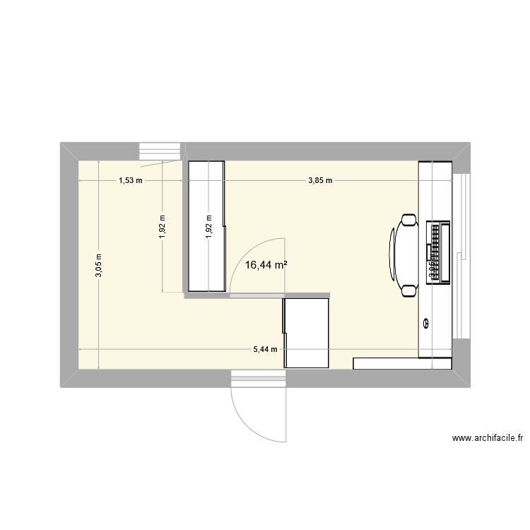 pièce bis. Plan de 1 pièce et 16 m2