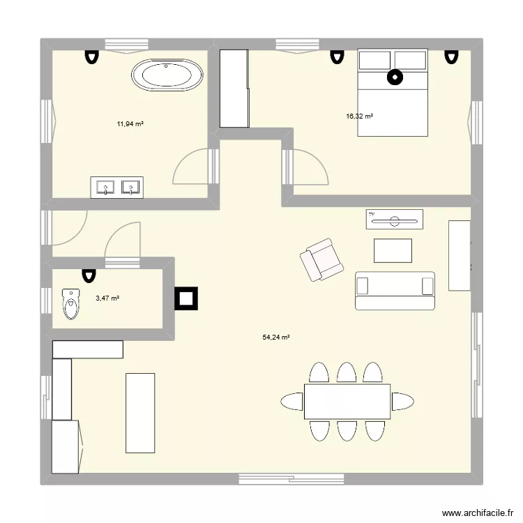 projet fin d,ann&eacute;e. Plan de 4 pièces et 86 m²