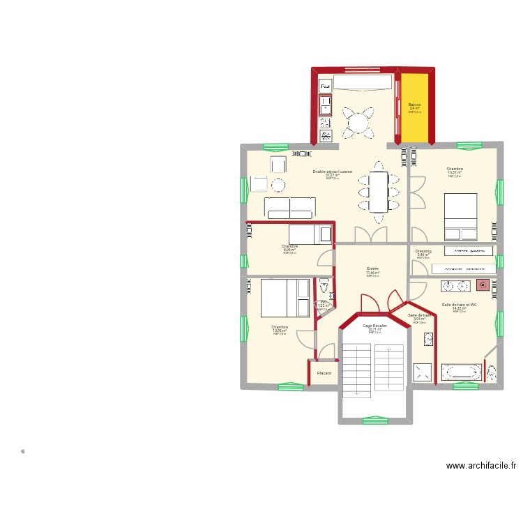 Plan1er Etage  version 2. Plan de 12 pièces et 131 m2