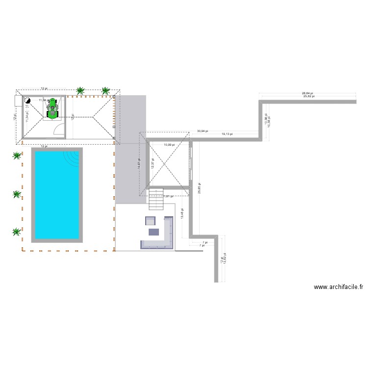 Aménagement arrière. Plan de 2 pièces et 25 m2