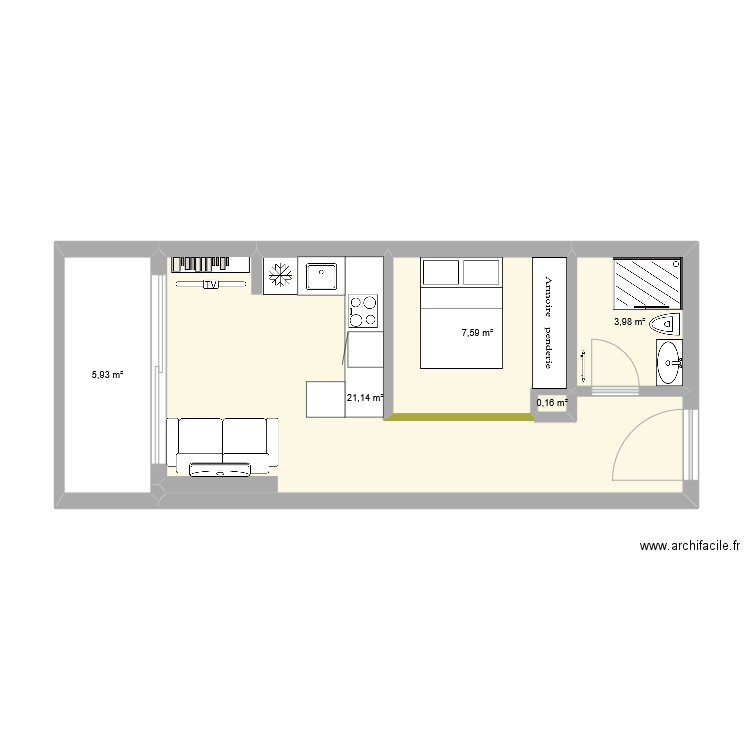 NICE TRACHEL. Plan de 5 pièces et 39 m2