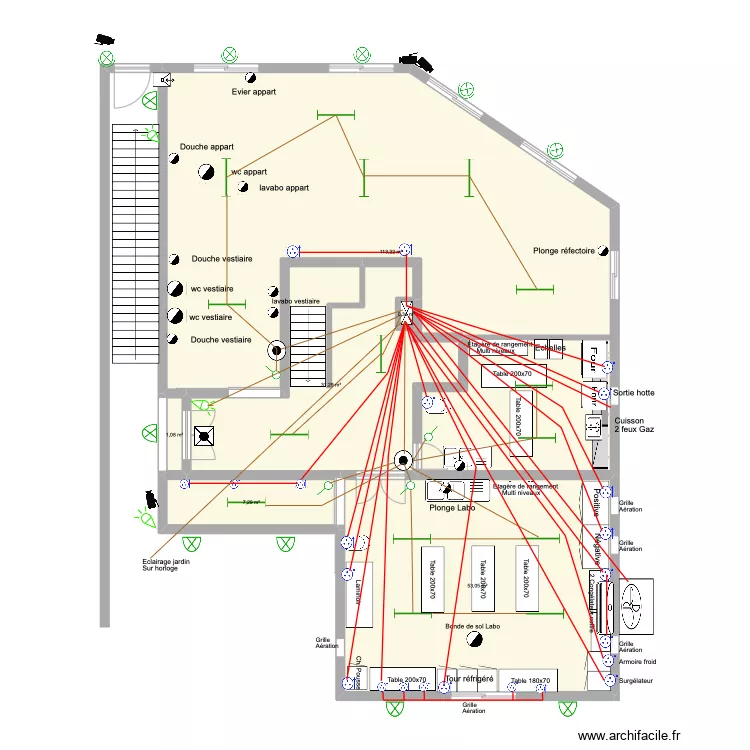 B&acirc;timent employ&eacute;s RDC. Plan de 