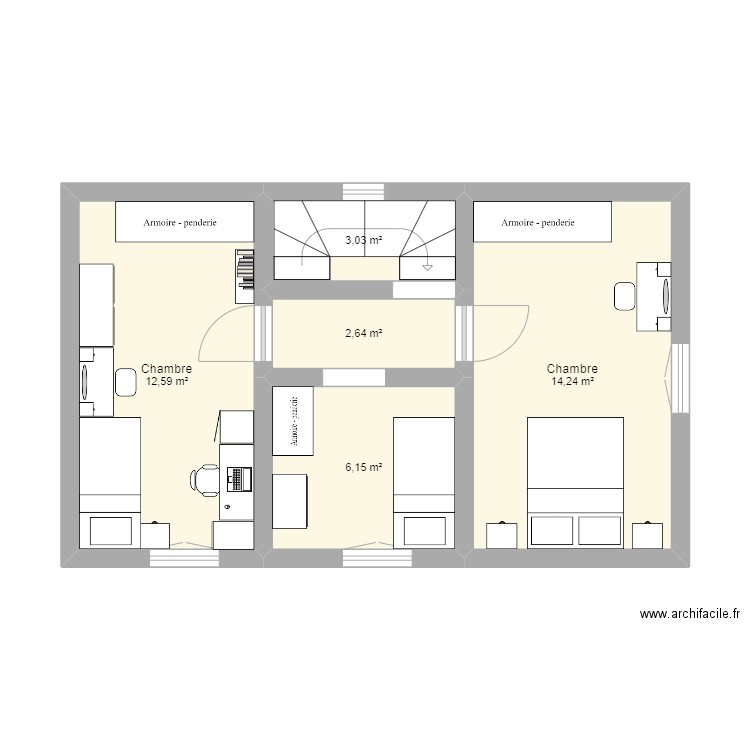 Maison Parents (étage). Plan de 5 pièces et 39 m2