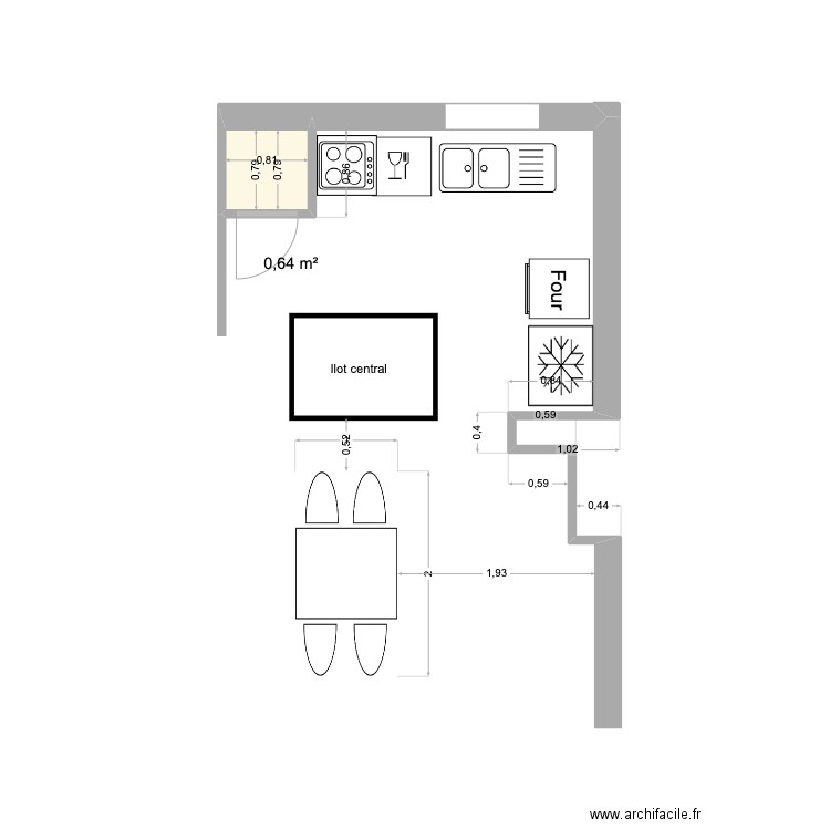 Cusine 2. Plan de 1 pièce et 1 m2