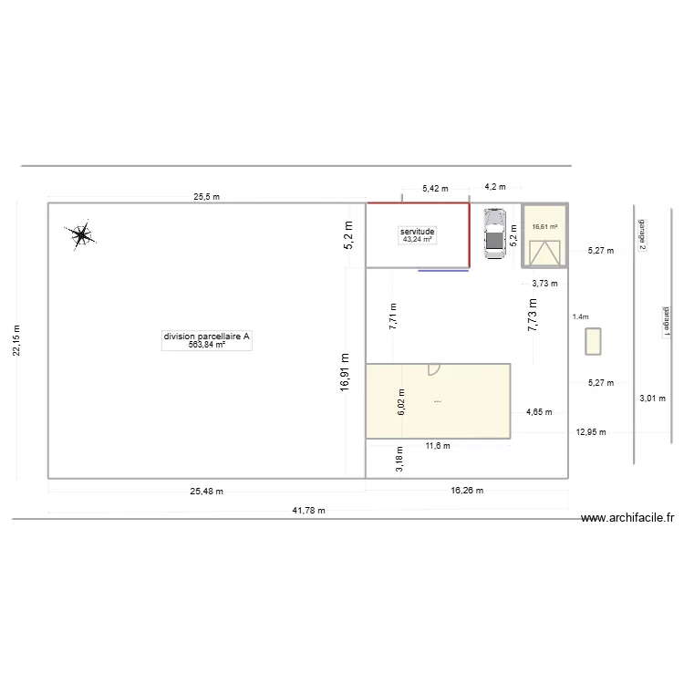 implantation limiteT2 long. Plan de 5  et 696 m²
