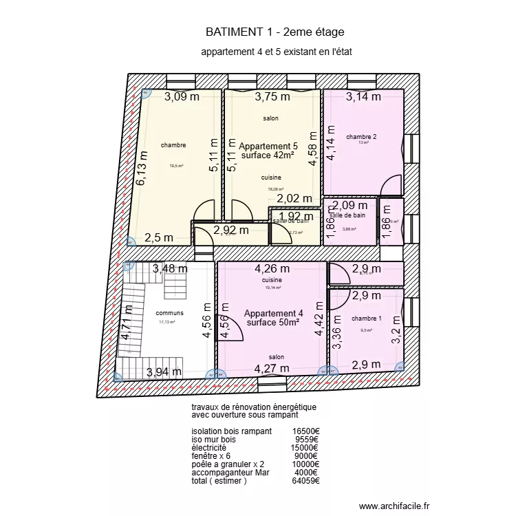 Bâtiment 1 2eme étage + ouvertures. Plan de Bâtiment 1 2eme étage + ouvertures. Plan de