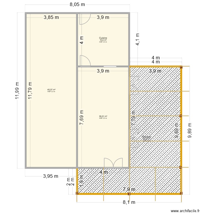 EXTENTION SNACK. Plan de 4 pièces et 136 m2